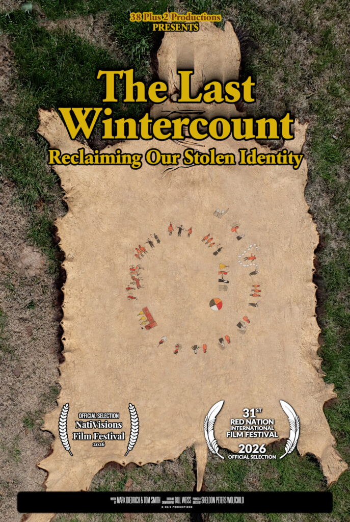 Poster for 'The last Wintercount' displays a buffalo robe with a wintercount, and two film festival laurels